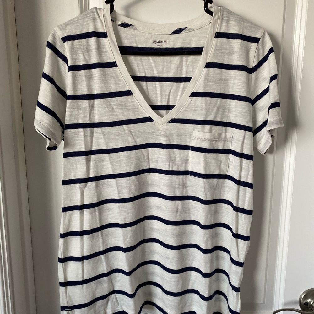 Navy and white striped madewell tee shirt